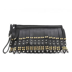 Prada Women's Studded Wrist Clutch Pouch Leather Black PRADA 1N1735